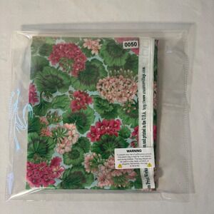 Cranston Print Works Fabric 18.5x50 Green Pink Geranium Floral Cotton